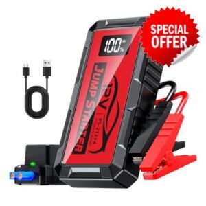 PSOOO Jump Starter 12V 8000A Power Pack Car Battery Pack (up to 10.0L Gas or 8.5L Diesel Engine) Jump Cable with Smart Clip and LED light (Red)