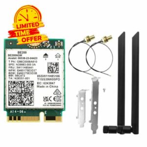 For Win10/for Win11 BE200 WiFi 7 Card+ 8DBi Antenna 2.4G/5G/6Ghz Bluetooth 5.4 WiFi Adapter 8774Mbps Wireless Network Card