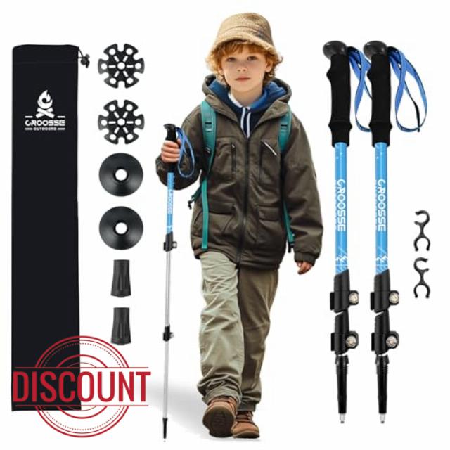 Telescopic Kids Trekking Poles for Hiking - Lightweight Collapsible Aluminium Kids Hiking Sticks with Quick Lock System