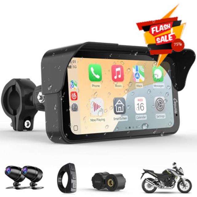 Carpuride W603DT for Motorcycle CarPlay & Android Auto & TPMS - HD1080 Dash Cam