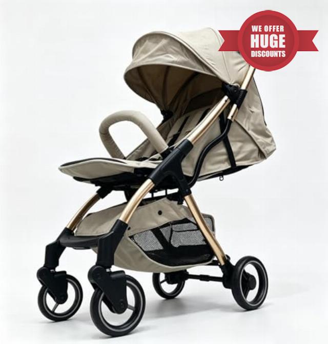 Luxury Baby Stroller Lightweight Foldable Pushchair Travel System Pram with Reclining Seat