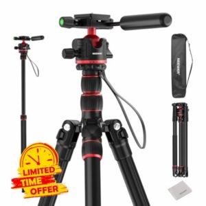 NEEWER BASICS TP08 Camera Tripod Monopod 77 Inch Compact Lightweight DSLR Travel Video Tripod 360° Ball Head Arca Type Quick Release Plate Inverted Centre Axis and 2 Cleaning Cloths