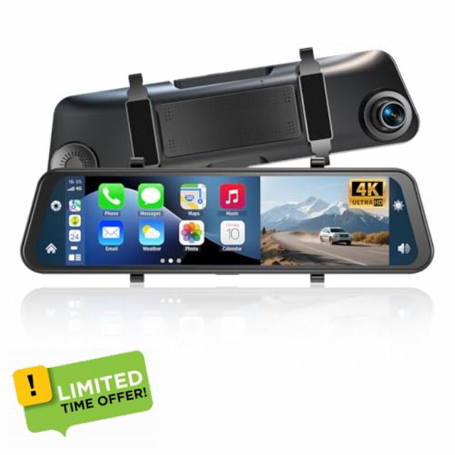 11.8" Mirror Dash Cam Front and Rear 4K+1080P