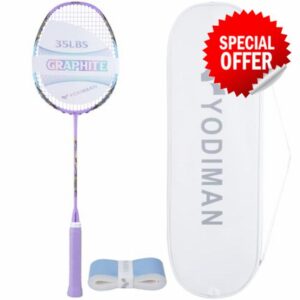 YODIMAN Pro Ultra-Lightweight Badminton Racket (Single) | M55J Carbon Fibre Frame | High-Performance 0.68mm String | 35LBS Tension Capacity | Professional Competition Grade