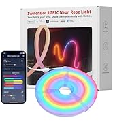 Smart LED floor lamp setup with companion mobile app showing color controls against gradient background. Phone displays interface with color selection grid.