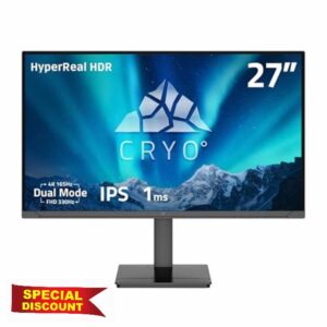 Chillblast Cryo 27-Inch Dual Mode IPS Gaming Monitor - 4K 165Hz / FHD 330Hz - 1ms Response Time - HyperReal HDR - G-Sync/FreeSync - USB Type-C - Height