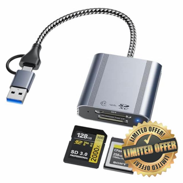 2in1 USB-A + USB-C CFexpress Type A & SD Card Reader 10Gbps USB 3.2(Gen 2)