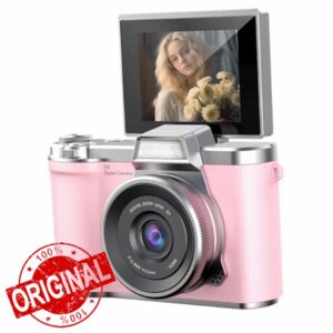 Annadue 48MP Digital Camera for Photography Auto-Focus Vlogging Camera for YouTube Video 2.4'' Flip Screen 1080P Cameras 8X Zoom Anti-Shake Compact Cameras (Pinkish)