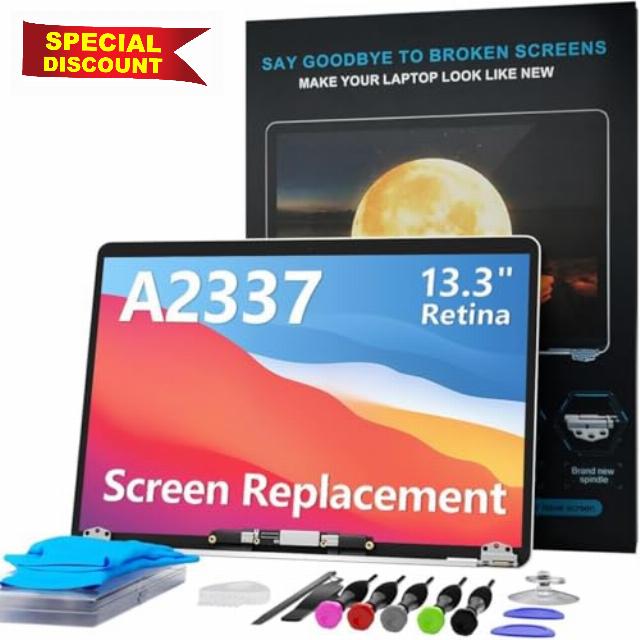 A2337 Replacement Screen 13.3" for MacBook Air 13 inch M1 2020 Year (Model: EMC 3598 MGN93 MGNA3 MGND3 MGNE3 MGN63 MGN73) Full LCD Screen Display Assembly with Fix Kit (Gray)
