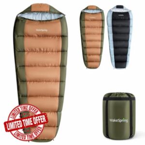 Mummy Sleeping Bag with Water-Repellent Windproof Shell for 3-Season Cold Weather (-5 to 10°C) - 450 GSM Fill