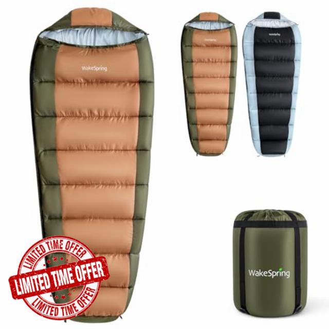 Mummy Sleeping Bag with Water-Repellent Windproof Shell for 3-Season Cold Weather (-5 to 10°C) - 450 GSM Fill