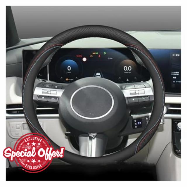 Car Wheel Cover Protector For Hyundai For Tucson 2021-2026 Leather Car Steering Wheel Cover Anti-slip Ultra-thin Auto Interior(Two-color-Round)