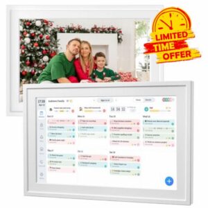 10.1inch Digital Calendar Electronic Smart Calendars and Chore Chart with Interactive Touch Screen Sync with Phone by App for Family Schedules Switchable Digital Photo Frame Desk Mountable (White)