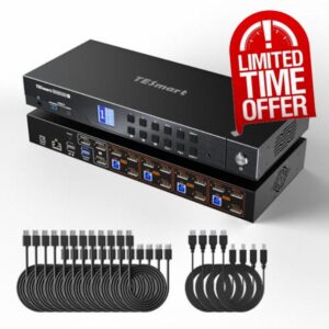 TESmart 4K@144Hz Displayport KVM Switch 3 Monitors 4 Computers USB 3.0