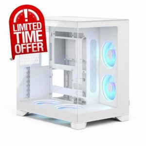 Fractal Design Pop 2 Vision White RGB Panoramic Glass PC Gaming Case - Dual-Chamber Layout - Four RGB Reverse Fans Included – Reverse Connector & ATX/E-ATX/mATX/ITX
