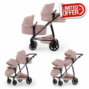 Puggle 2-In-1 Dolls Tandem Pram Pushchair - Scattered Stars Pink