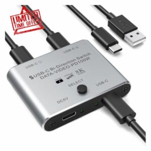 8K USB C Switcher - Bi-Directional KVM Switch with 100W PD Power Delivery and 10Gbps Data Transfe