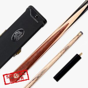 Marksman 57 Inch 1 Piece Hand Spliced English Pool Cue and Case Set with 8.5mm Blue Pressed Tip