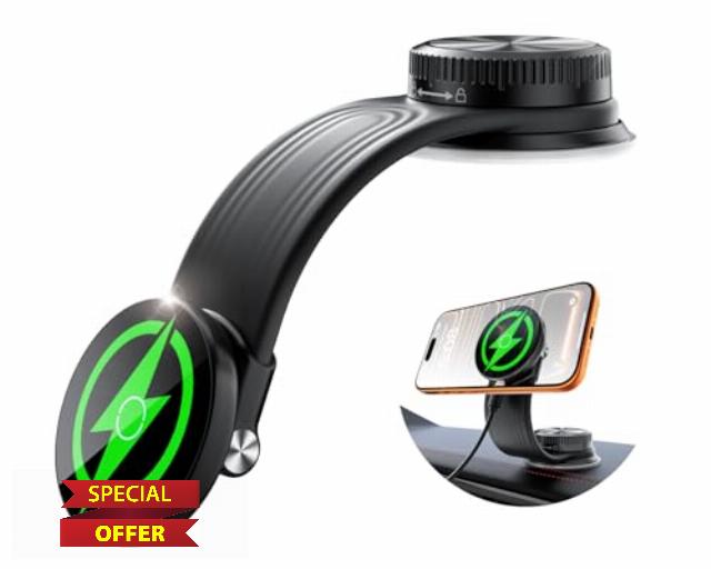 15W Magnetic Wireless Car Charger Mount with 55+KG Ultra-Strong Vacuum Suction
