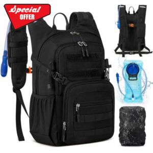 RAINSMORE Hydration Backpack with 2L Water Bladder 18L Lightweight Hiking Backpack with raincover for Men Women Insulated Molle Running Backpack for Hiking Camping Climbing Cycling