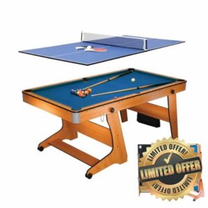 BCE 6ft 3-in-1 Folding Pool Table with Table Tennis Top & Soft Tip Dart Board with Desk Top - Easy to Move - All Accessories Included