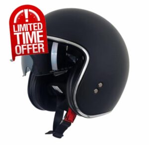 Stealth Motorcycle Open Face Helmet Matt Black – Classic Scooter & Motorbike Helmet with Drop Down Sun Visor – ABS Shell