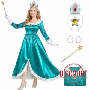 Rosalina Costume Adult Princess Daisy Dress Women Party Gown Halloween Cosplay Crown Earrings Gloves Brooch Se