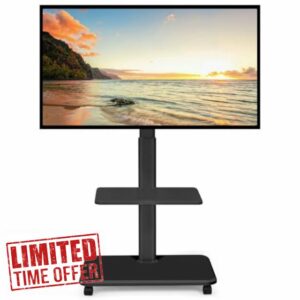Rolling TV Stand for 32-70 Inch Flat Curved LED LCD OLED Screens up to 100lbs Height Adjustable Mobile TV Cart with Lockable Wheels & Laptop Shelf for Bedroom Outdoor Office Black
