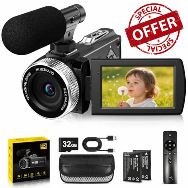 Video Camera 4K 48MP Camcorder with Autofocus