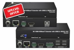 8K KVM HDBT Extender Kit 100m – HDMI 2.1 USB 2.0 KVM over Cat6