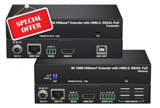 8K KVM HDBT Extender Kit 100m – HDMI 2.1 USB 2.0 KVM over Cat6