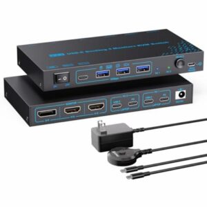 2 Laptops 3 Monitors KVM Switch 2 Ports MST USB-C Docking KVM Switch