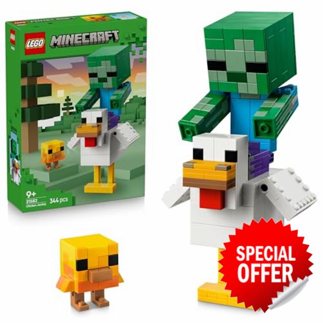 LEGO Minecraft Chicken Jockey Toy - 3D Model Kit w/ 3 Figures incl. a Zombie - Gaming Room or Bedroom Decor - Birthday Gift for 9+ Year Old Boys