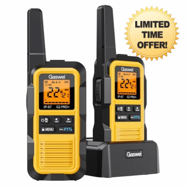 Gaswei G2pro+ IP67 Waterproof Floating Heavy Duty Walkie Talkies Long Range for Adults FRS Double PTT，FM radio
