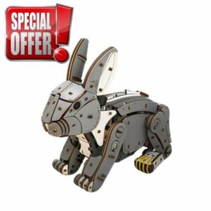 3D Wooden Rabbit Puzzle DIY Mechanical Kit to Build for Adults – 288 PCS Wind-Up Jumping Rabbit Model with Spring-Powered Hopping Action & Interactive Ears