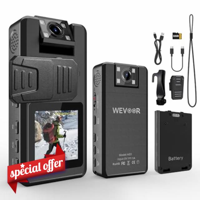 1296P Mini Video Body Camera 32GB 20Hrs Portable Wearable Police Camcorder
