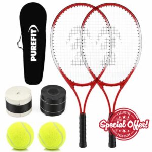 PUREFIT Tennis Racket Set 2 Players with Aluminium Alloy Frame - 2x Adult Tennis Rackets