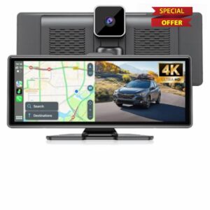 10.26" Wireless Car Play Screen 4K Dash Cam Carplay & Android Auto Car Stereo Car Tablet Audio Receivers with 1080P Backup Camera GPS Navigation/64G SD Card/Mirror Link/Voice Control/Siri/AUX/FM