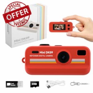 Mini Retro Style Camera 2K Video Compact Keychain Camera with 16X Zoom LED Light Vintage Filters Creative Pocket Camera for Kids Teens Gif