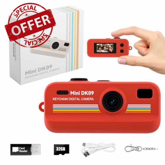 Mini Retro Style Camera 2K Video Compact Keychain Camera with 16X Zoom LED Light Vintage Filters Creative Pocket Camera for Kids Teens Gif