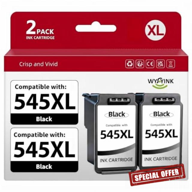 WYFYINK 545 XL Ink Cartridges Replacement for Canon 545 Black Ink Cartridge PG 545XL Black PG545 PG-545 546 for Cannon TS3350 TS3355 TS3300 TS3150 MG2551S TR4550 TR4650 TR4551 MX495 Printers (2 Black)