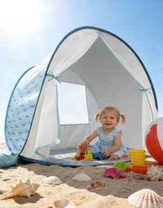 UPF 50+ UV Protection Sun Shelter Canopy with Mosquito Net Portable Outdoor Shade Summer Essentials for Babies & Toddlers