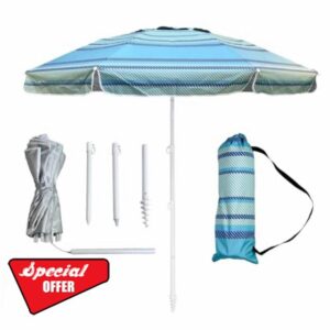 LOTTAFUN 6ft Beach Umbrella - Heavy Duty Wind Resistant UV 50+ Portable Sun Shade with Sand Anchor & Carry Bag