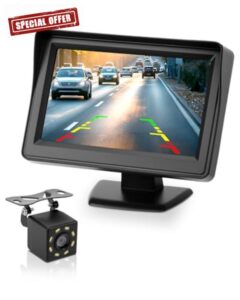 4.3"1080P Reversing Camera Kit Night Vision Car Rear View Camera Reverse Camera for Car with TFT LCD Monitor and Cigarette Lighter Switch for Van Truck SUV IP68 Waterproof
