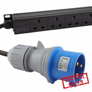 kenable PDU 8 Way UK Sockets 32A Commando Plug Power Distribution Unit Rack Mount Vertical 19 Inch 3m Cable 4000W