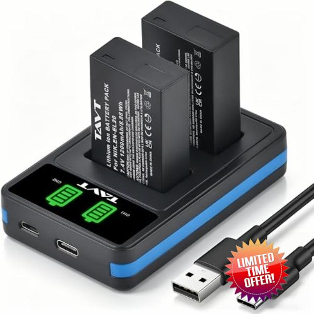 2Pcs EN-EL20 EN-EL20a Battery and Charger for Nikon Coolpix P1100