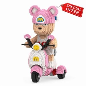 40CM Pink Bear Scooter Building Block Set for Adults – 7600pcs Cute Nano Micro Bricks Collectible Toy