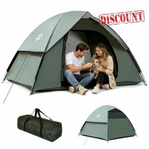 Camping Tent 3-4 Person Dome Tent–Waterproof & Windproof Lightweight Double Layer Removable Rainfly