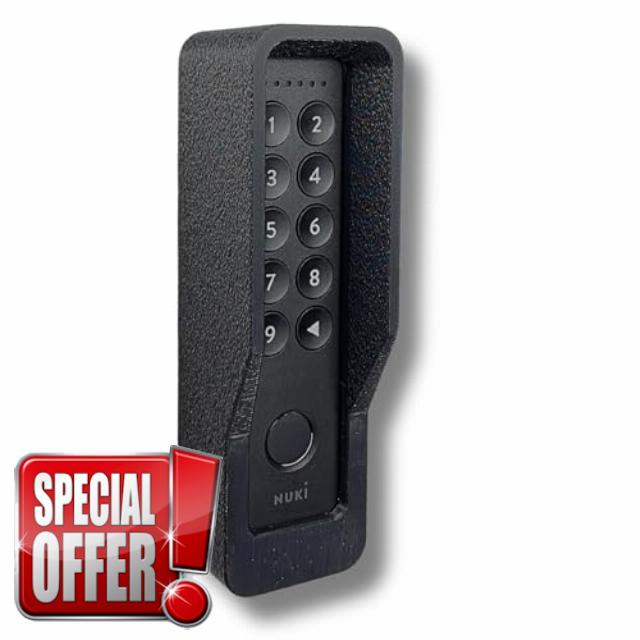 Generisch Wall Mount Compatible with Nuki Keypad 2 - Anti-Theft Cover with Torx Security Screw - Weather Protection - Plaster Like Surface - Black (with Roof
