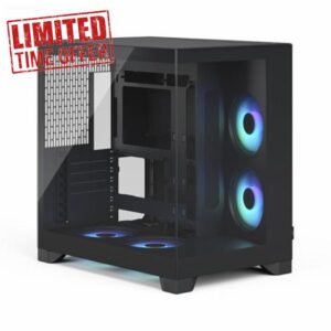 Fractal Design Pop 2 Vision Black RGB Panoramic Glass PC Gaming Case - Dual-Chamber Layout - Four Reverse Fans Included – Reverse Connector & ATX/E-ATX/mATX/ITX